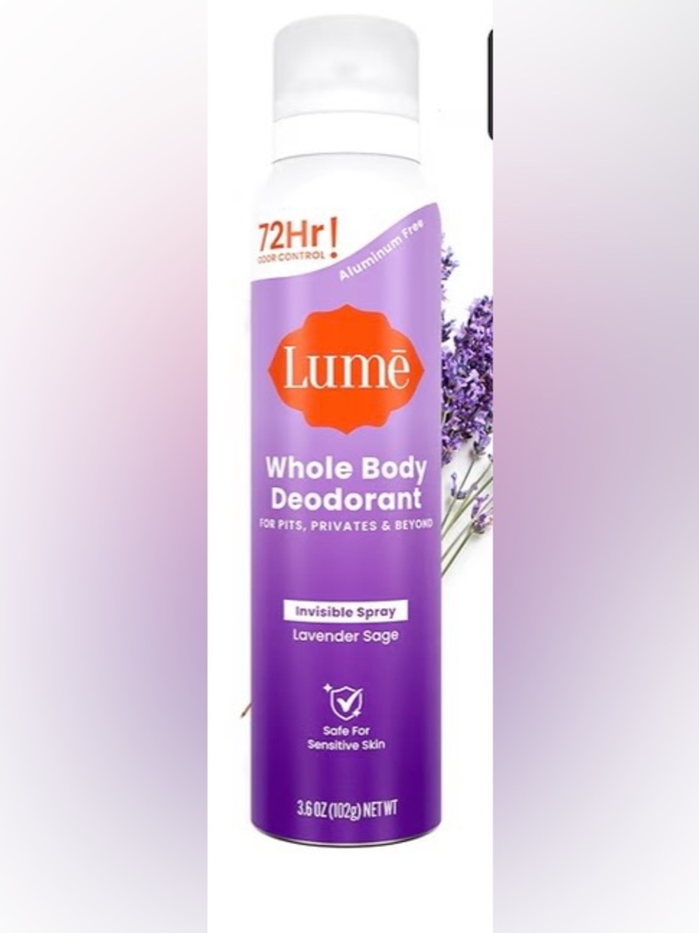 3-Pack Lume Invisible Spray Deodorant For Women, 72 Hr Odor Control, Lavender